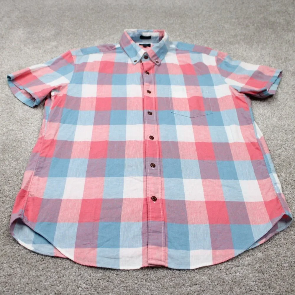 J. Crew Cotton/Linen Shirt Mens Large Pink/Blue/White Slim Fit S/S Button Preppy
